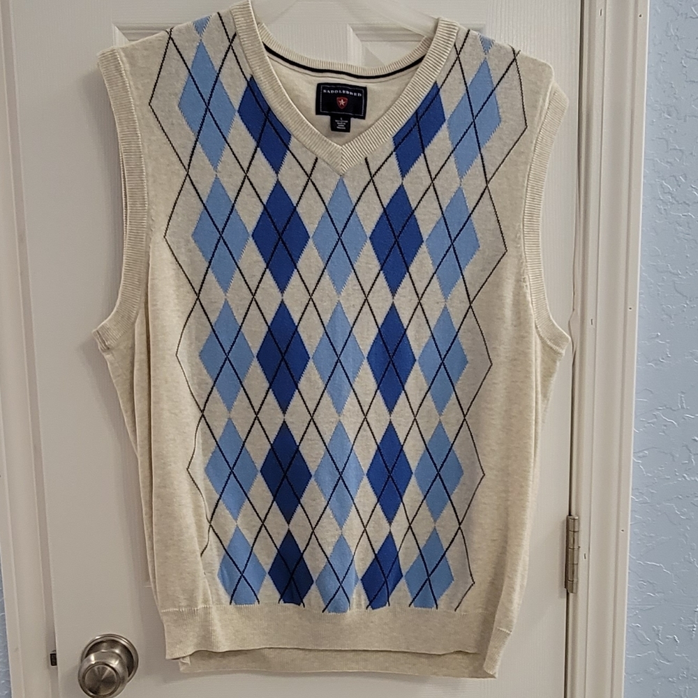 Saddlebred Men's Sweater Vest Tan & Blue Argyle